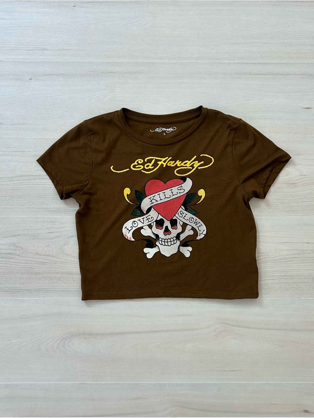 brown ed hardy crop top